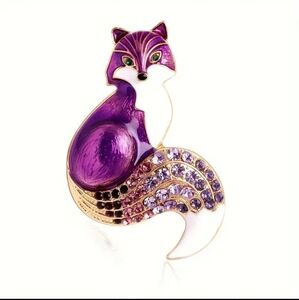 Fashion Jewelry Fox Metal Brooch Pin Rhinestone Bushy Tail Purple